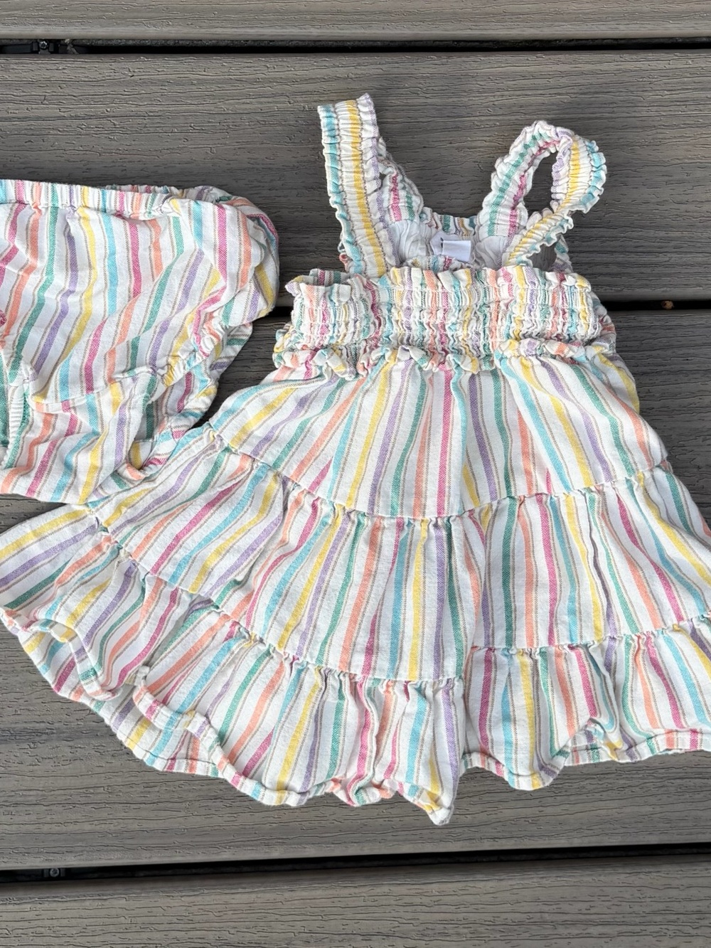 Baby Gap Girls' Rainbow Striped Tiered Sundress - Pastel Multi